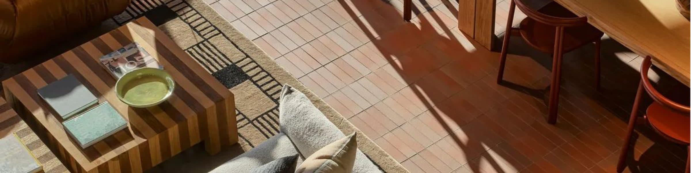 Overhead view of a warm, welcoming interior space